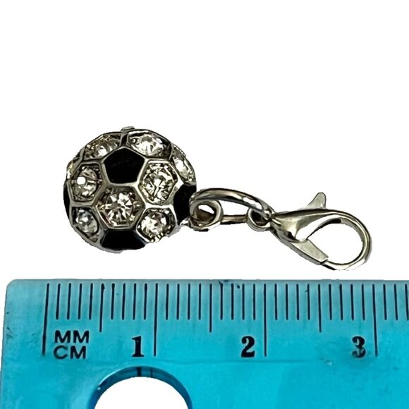 Crystal Soccer Ball Clip On Charm Zipper Pull Purse Bag Charm Silver Tone Enamel - Picture 5 of 6